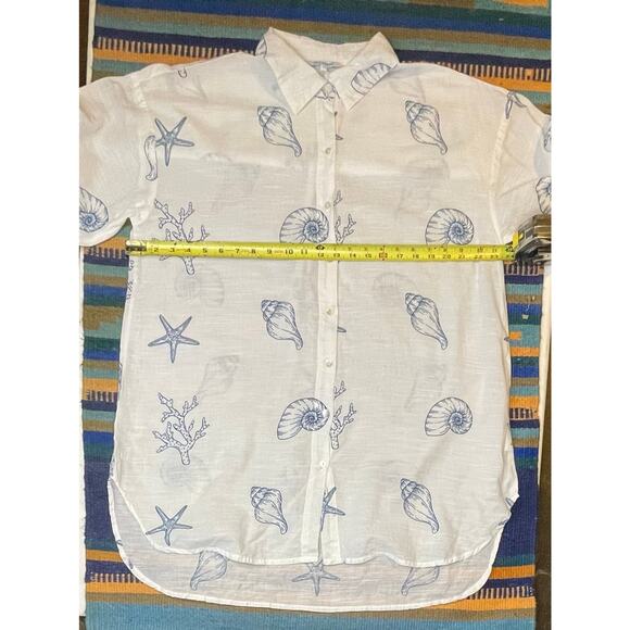 Blue Island Women’s L Seashell Print Tunic Button Down Shirt 100% Cotton Coastal - Picture 4 of 10